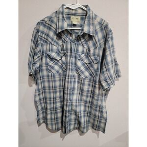 Rustic Ridge Mens Western Shirt 2X Blue Short‎ Sleeve Cowboy Pearl Snaps Plaid